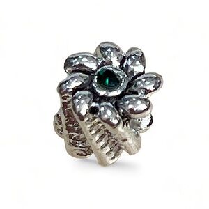 Chamilia 925 Sterling Silver Daisy Charm Bead with Green Cubic Zirconia Center